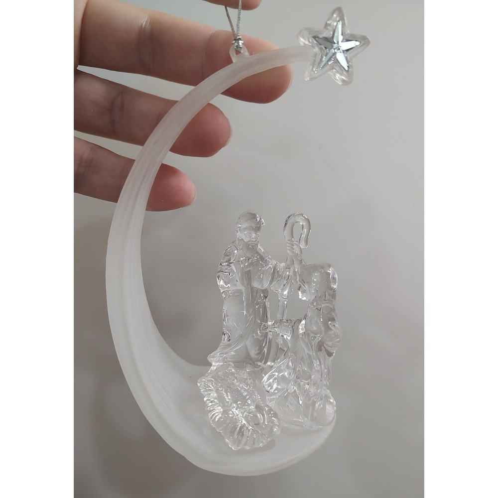 Moon Star Nativity Scene Christmas Tree Ornament Clear Plastic Manger Scene B13